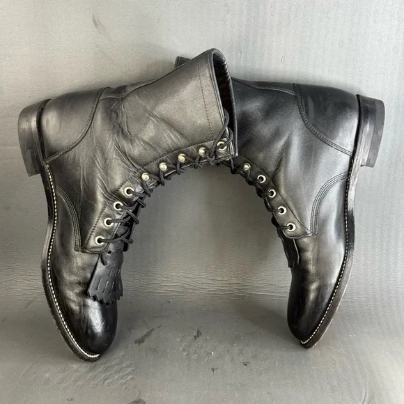 Justin Boots Black Lace Up Kiltie western cowboy boots women size 8.5 - Picture 5 of 8